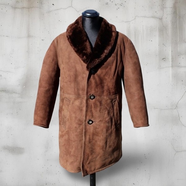 Cappotto Pelle Montone Vintage Anni 70 Marrone Ta
