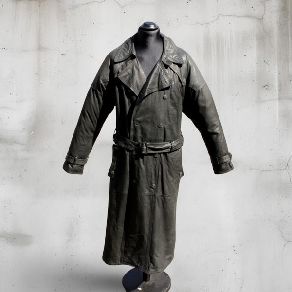 Trench Pelle Vintage Grigio Antracite Anni 90 Tagl