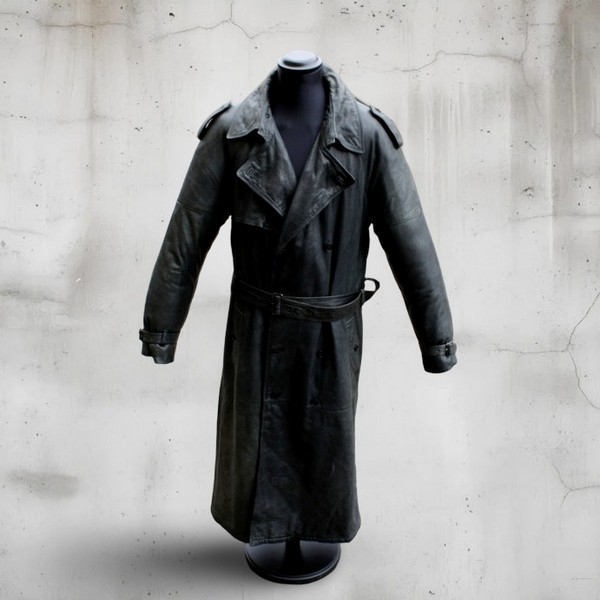 Cappotto trench pelle lungo grigio antracite tagli