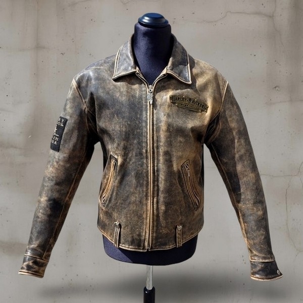 Giubbotto Pelle Marrone Cuoio Invecchiato Harley D