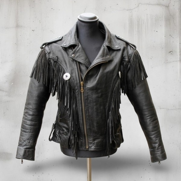 Giacca Chiodo Pelle Frange Uomo Donna Unisex  