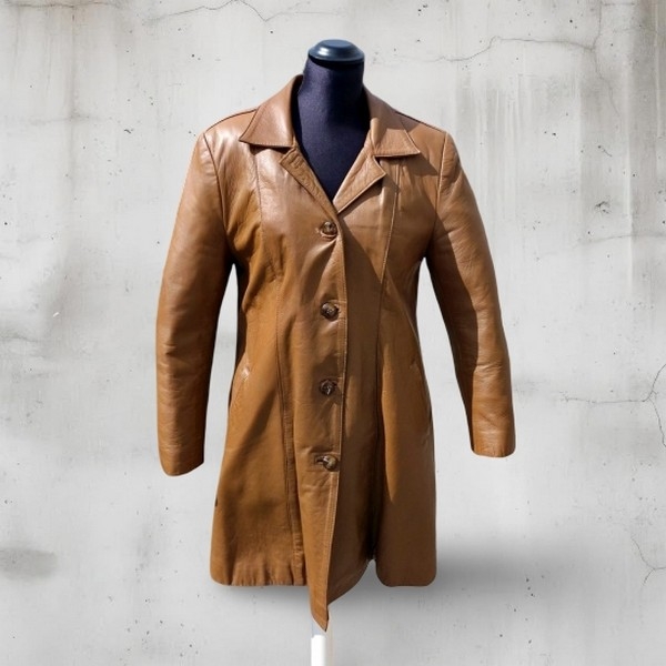 Trench pelle beige vintage anni 70 80 taglia L don