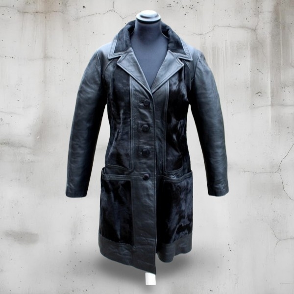 Trench cappotto pelle con inserti in pelliccia cav
