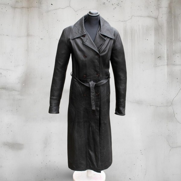 Trench Cappotto di Pelle Nera Vintage da Donna tag