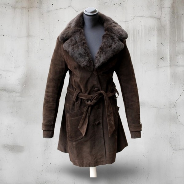 Trench Pelle Scamosciato Marrone Vintage Donna