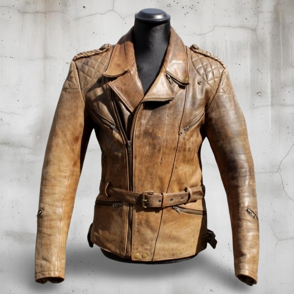 Giubbotto Pelle Raberg Marrone Invecchiato Vintage
