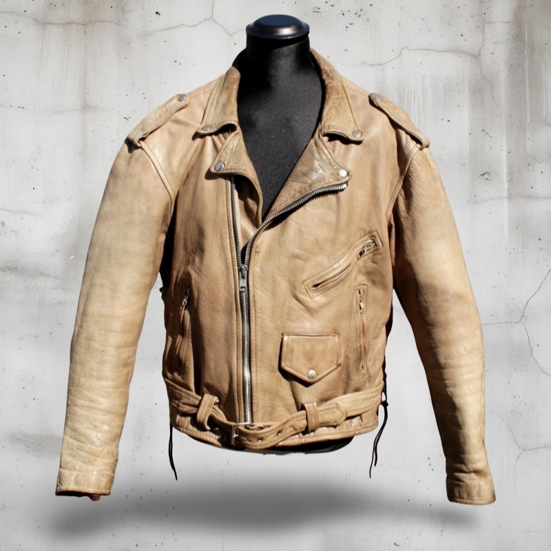 Giubbotto Pelle Chiodo Moto Marrone Invecchiato 
