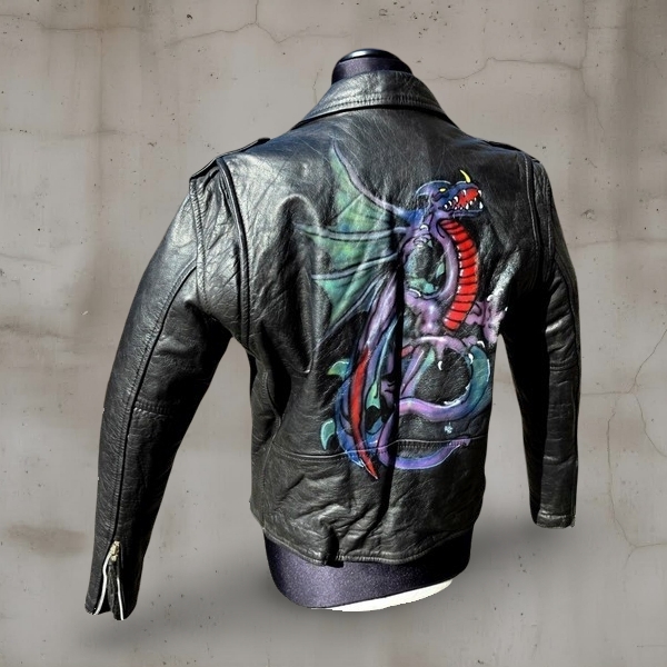 Painted leather biker jacket size M