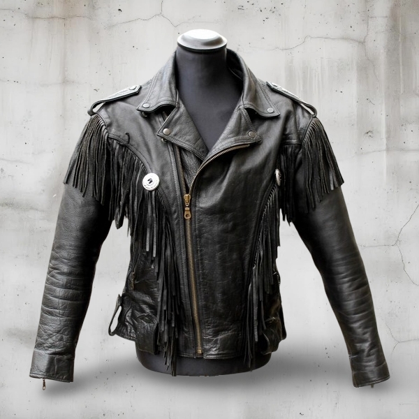Giacca Chiodo Pelle Frange Uomo Donna Unisex 