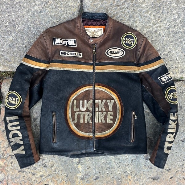 Giubbotto Pelle Racing Lucky Strike Marrone Nero