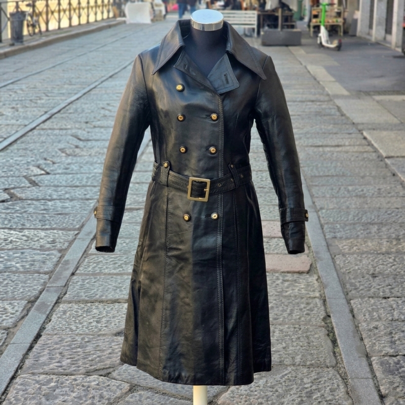Trench pelle doppiopetto 70s donna vintage taglia 